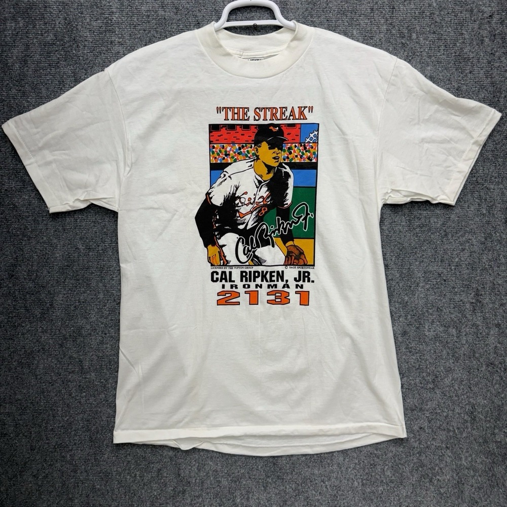 Vintage  Oneita Cal Ripken Jr The Streak Ironman 2131 T-Shirt  Large w/ damage